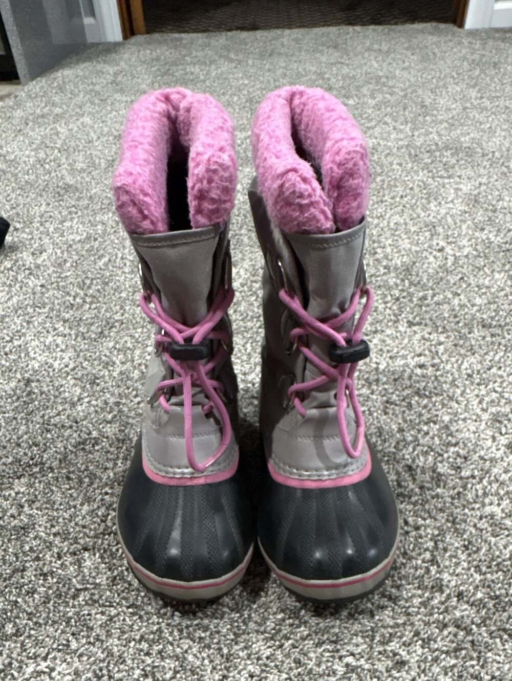 Sorel Yoot Pac Nylon Winter Boots Gray Pink Waterproof Snow